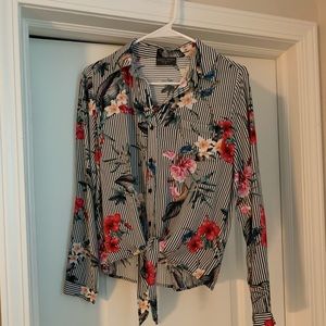 Button up striped and floral blouse
